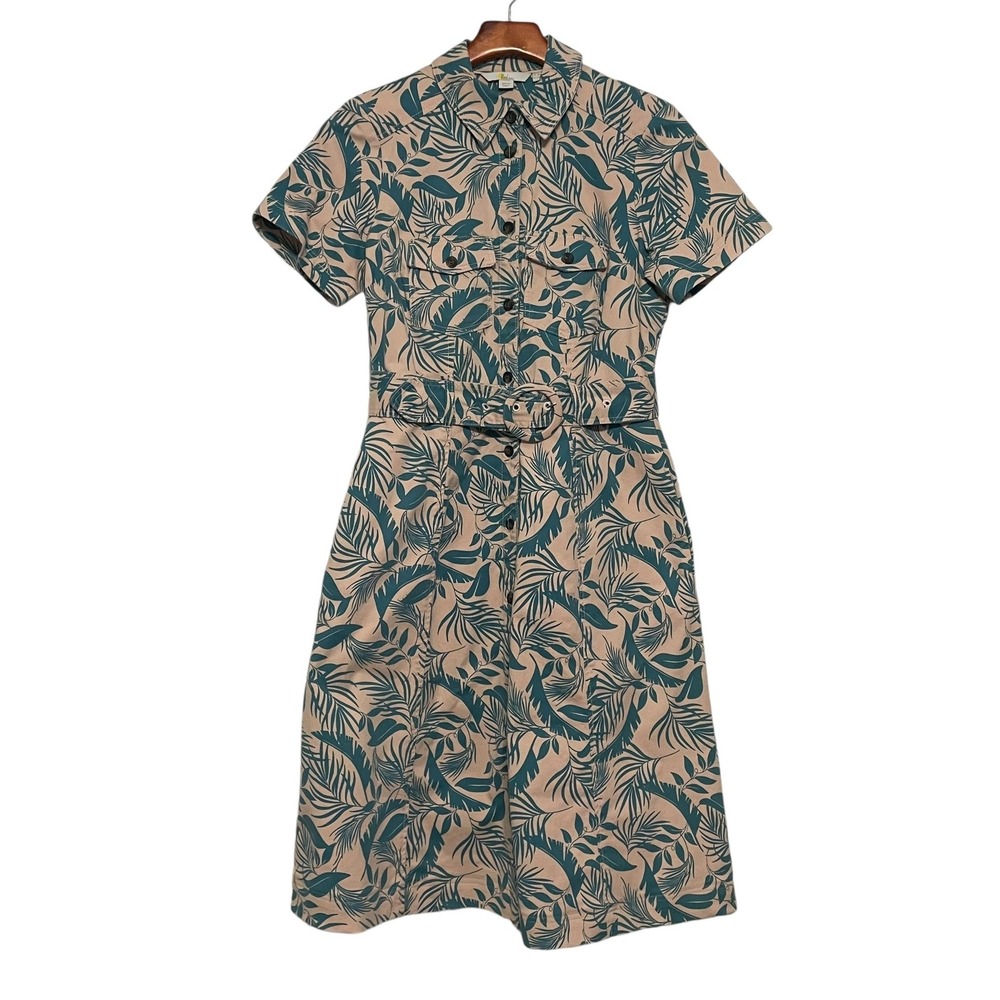 Boden Tropical Shirt Dress Midi Size 4 Floral Button Front Belt Safari Cruise - Picture 1 of 6